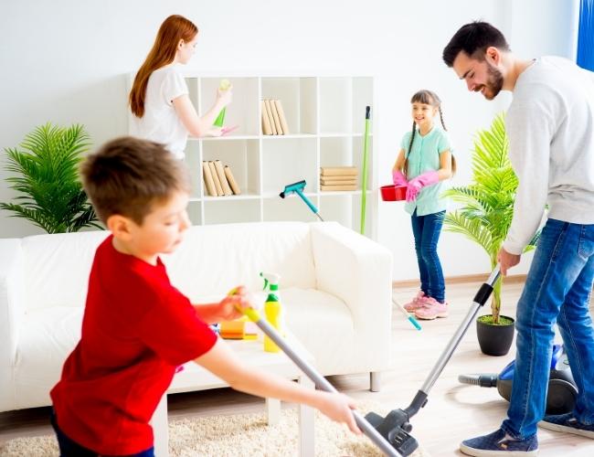 Family Cleaning House